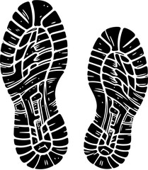 a pair of shoe sole prints with distinct tread patterns, which are black on a white background.
