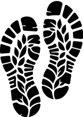 a pair of shoe sole prints with distinct tread patterns, which are black on a white background.