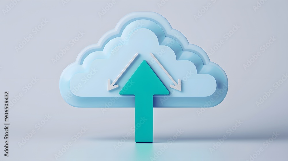 Poster 3d illustration of cloud data upload concept, representing cloud computing and data storage with upw