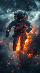 Fototapeta premium Astronaut Orbiting Earth Against Cosmic Backdrop