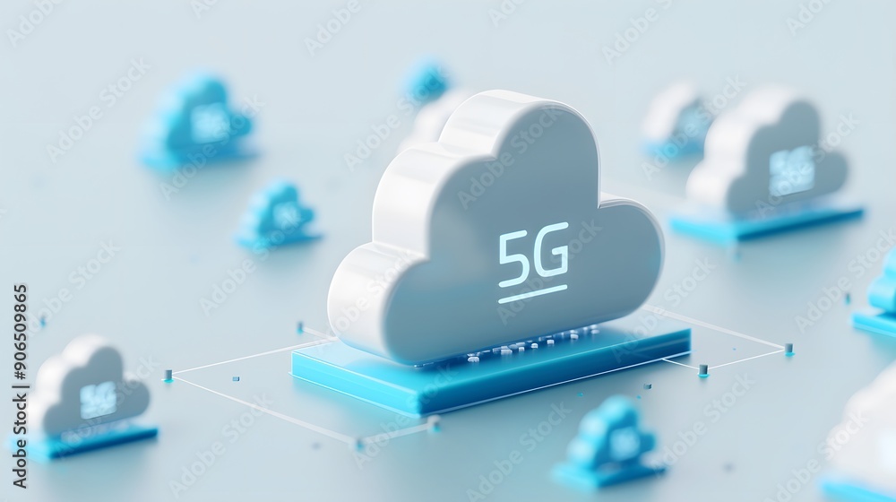 Poster 3d render of 5g network concept with cloud icons. modern technology for high-speed internet and mobi