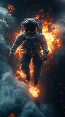 Astronaut Orbiting Earth Against Cosmic Backdrop