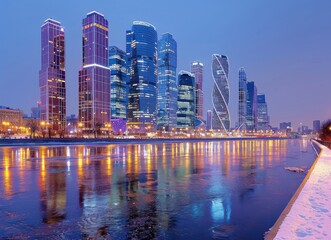 Fototapeta premium Moscow Skyline at Dusk