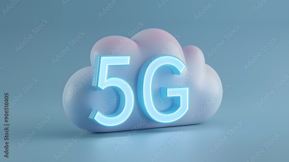 Poster 3d rendering of a cloud with 5g text. represents cloud computing, high-speed internet, and modern te