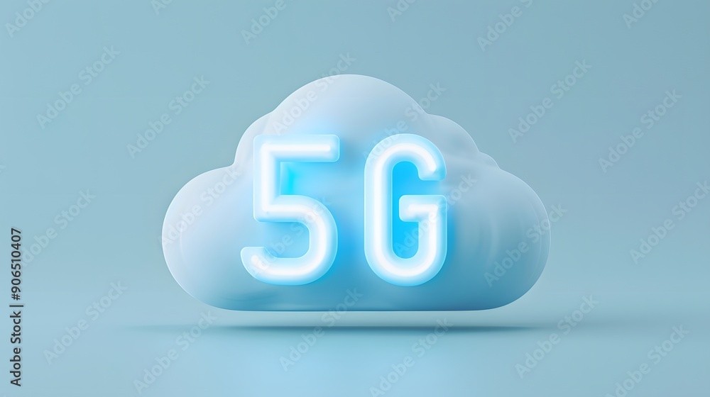 Poster 3d rendering of a cloud with 5g text, representing modern communication technology and fast internet
