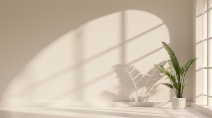 Sunny Room with Blank Wall and Plant