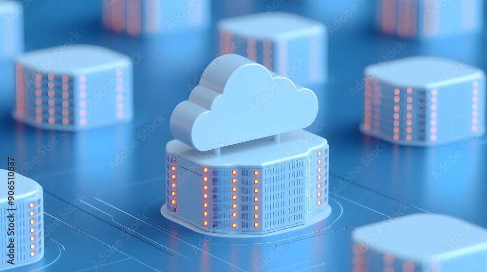 Poster 3d rendering of cloud computing data center infrastructure. technology concept for cloud storage and