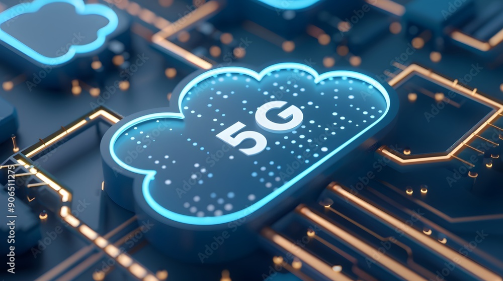Poster 5g technology cloud concept with digital data and network connections on a circuit board, representi