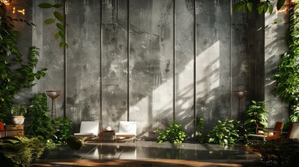 Fototapeta premium Rustic Wooden Wall with Sunlight Streaming Through Vines