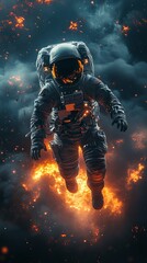 Fototapeta premium Astronaut Orbiting Earth Against Cosmic Backdrop