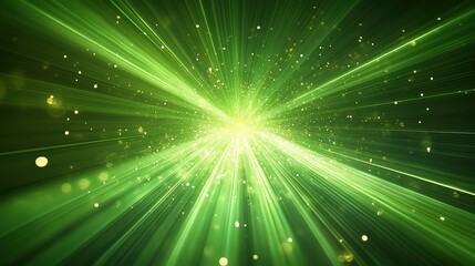 Fototapeta premium Abstract Green Light Burst with Sparkling Particles and Radiating Lines Creating a Dynamic and Energetic Background