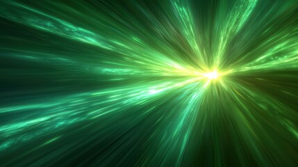 Fototapeta premium Abstract Green Light Burst with Radiant Energy Beams and Dynamic Motion Effect in a Dark Background