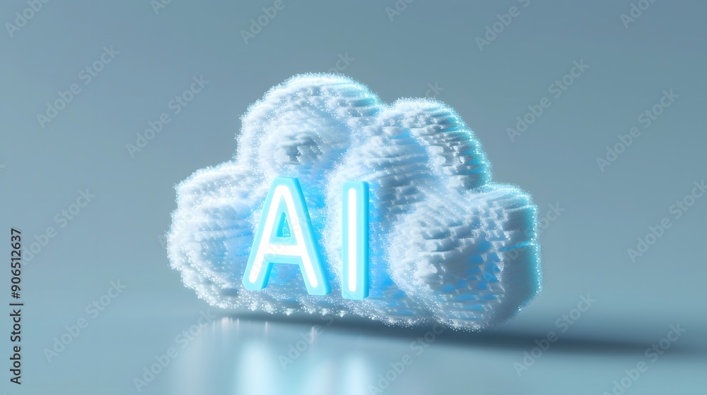 Poster abstract ai cloud shape. high-tech, digital concept with glowing blue ai letters and intricate desig