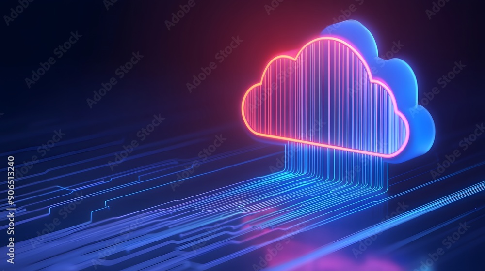 Aufkleber abstract neon cloud computing concept with futuristic digital lines. modern technology and data stor