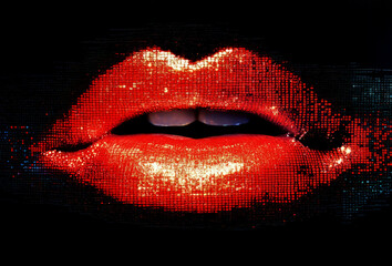 closeup of female lips with red glitter