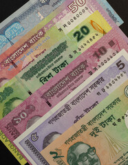 Bangladeshi currency taka notes closeup