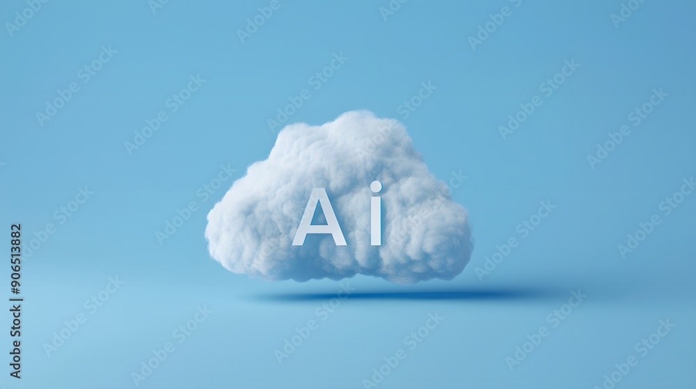 Poster artificial intelligence cloud concept on blue background, symbolizing ai technology and data storage