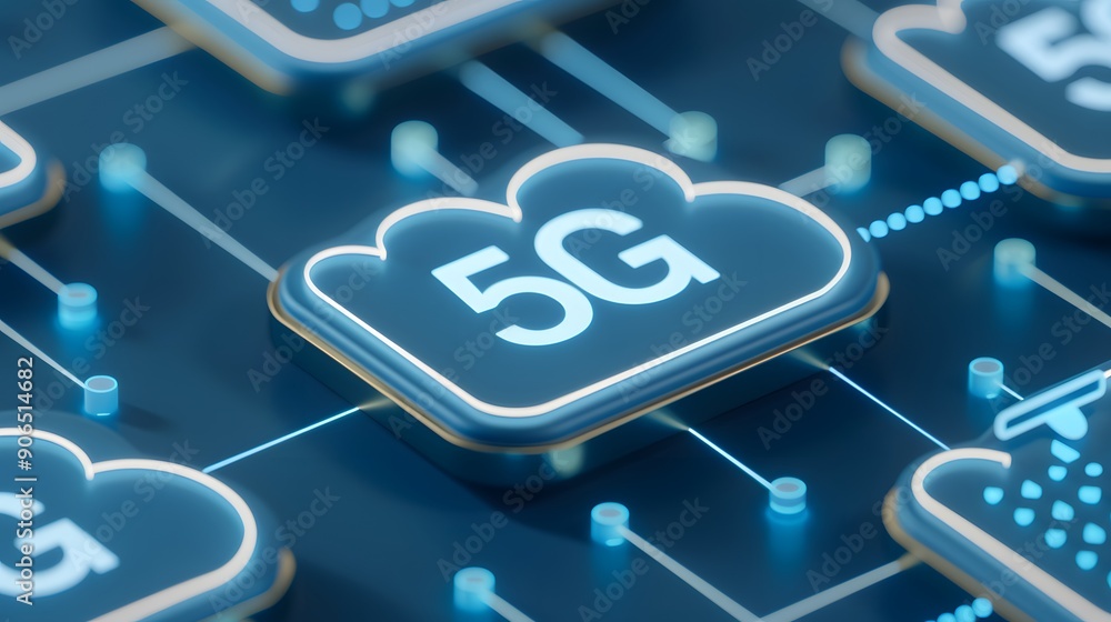 Poster close-up of 5g network icon symbolizing high-speed data transfer and advanced wireless technology on