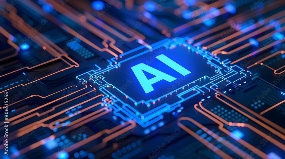 Poster close-up of ai chip on a motherboard, showcasing the concept of artificial intelligence technology i