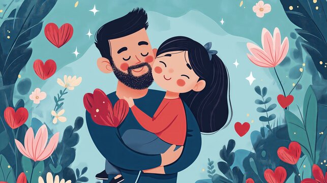 Father's Loving Embrace in a Floral Wonderland on Father's Day