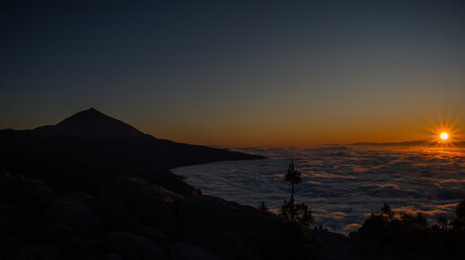 Magical sunset over the sea of clouds in Tenerife