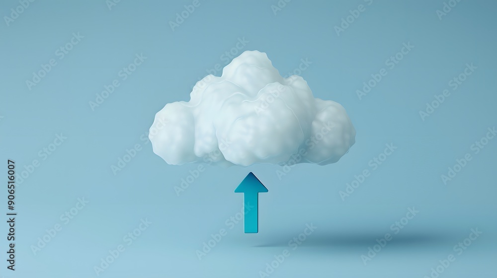 Aufkleber cloud computing concept with a cloud shape and an upward arrow on a blue background, symbolizing dat