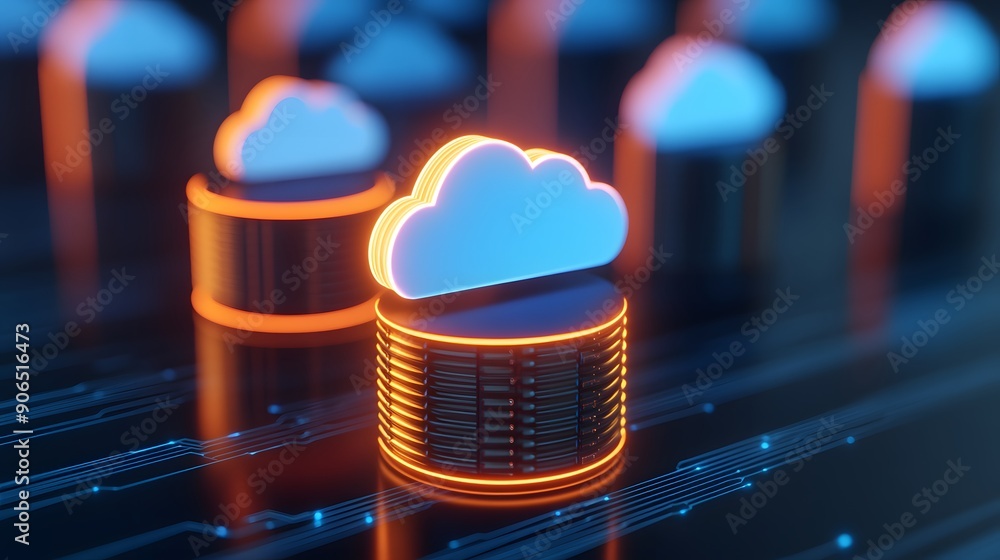 Aufkleber cloud computing concept with data storage icons glowing in a futuristic digital environment, represe