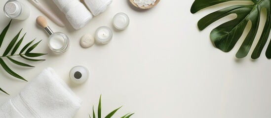 Spa Products and Relaxing Leaf on a White Background