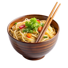 Wooden chopsticks with tasty noodles