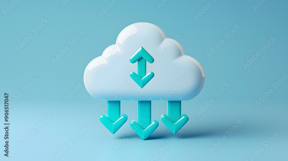 Poster cloud computing concept with up and down arrows depicting data transfer in a cloud storage environme