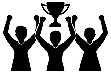 Winning team is holding trophy in hands vector Silhouette illustration 