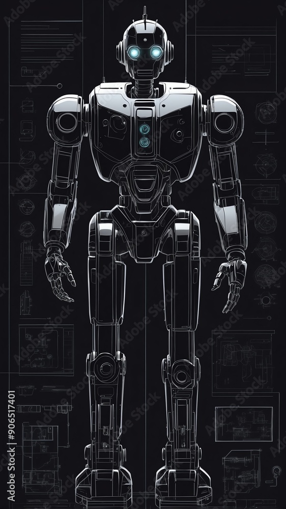 Poster black theme robotic android blueprint technology abstract background with copy space