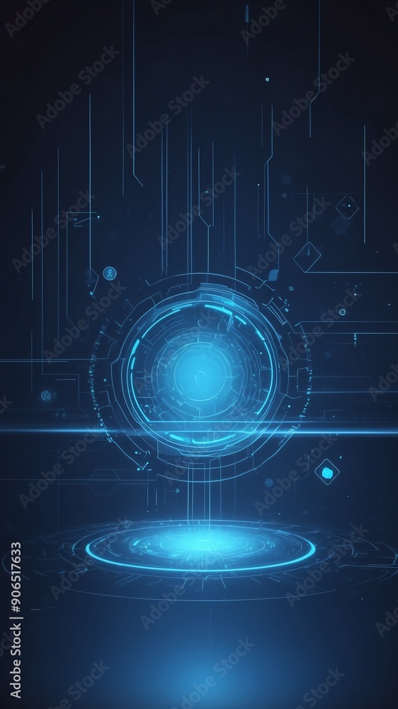 Poster blue holographic ai interface concept technology abstract background with copy space