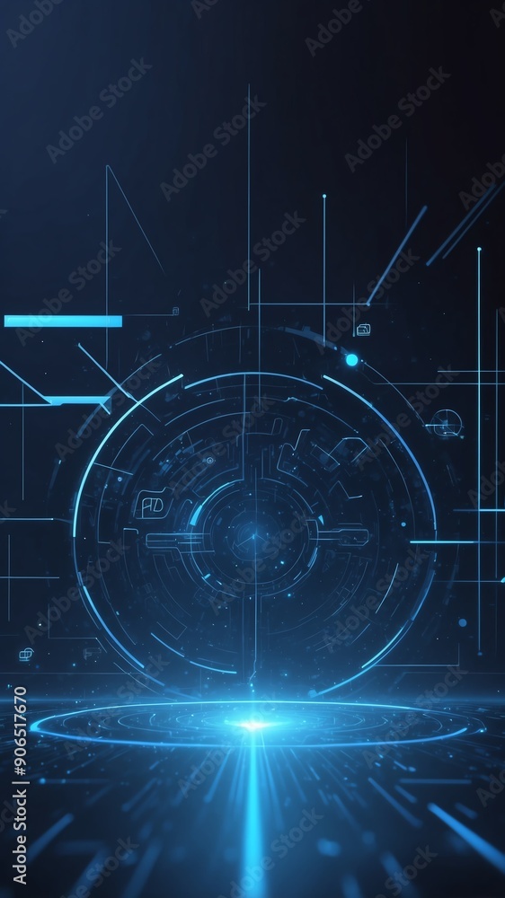 Poster blue holographic ai interface concept technology abstract background with copy space