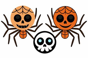 Vintage Halloween Poster with Skeletons and Spiders with white background