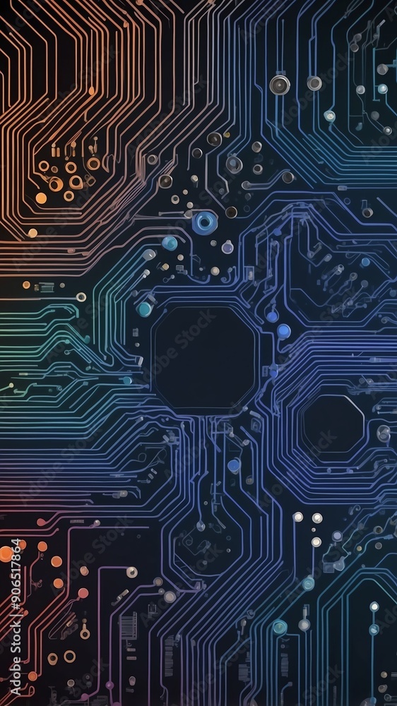 Poster colorful circuit board design technology abstract background with copy space