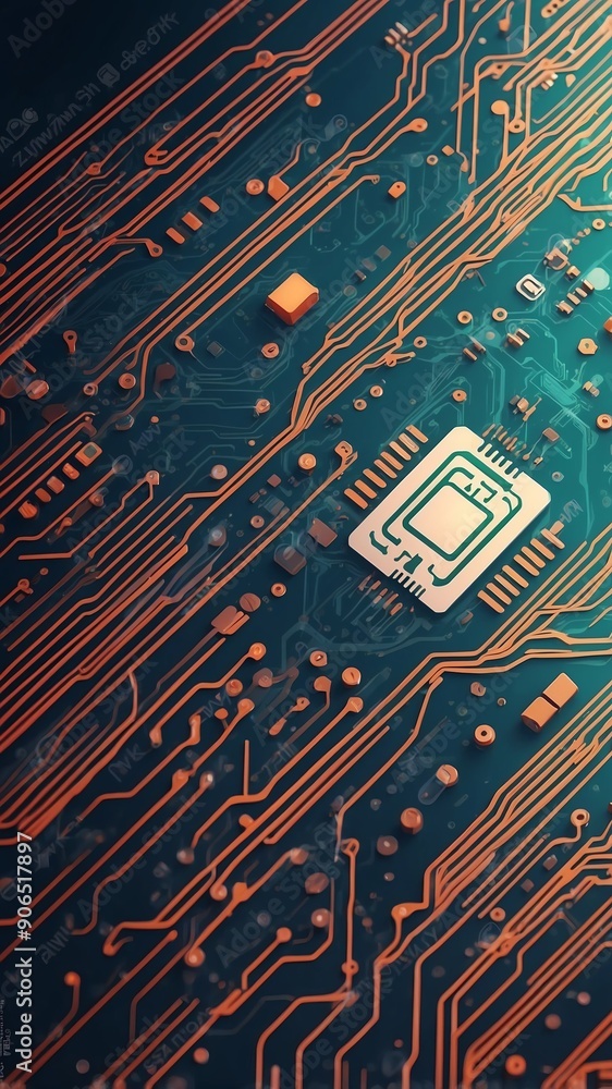 Poster colorful circuit board design technology abstract background with copy space