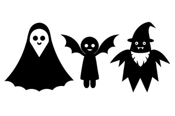 Cute Halloween Characters Ghost, Witch, and Vampire with white background