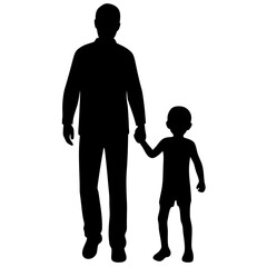 Adult holding hands of toddler vector silhouette
