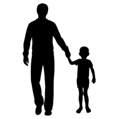 Adult holding hands of toddler vector silhouette