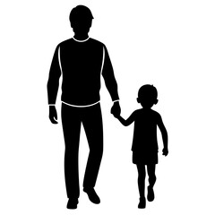Adult holding hands of toddler vector silhouette