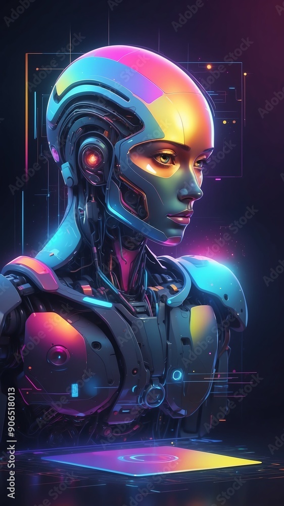 Poster colorful holographic ai interface concept technology abstract background with copy space