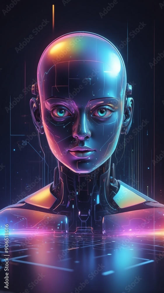 Poster colorful holographic ai interface concept technology abstract background with copy space