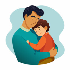 A father bends down and hugs his child tenderly vector illustration  