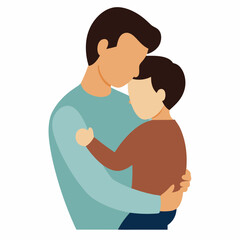 A father bends down and hugs his child tenderly vector illustration  