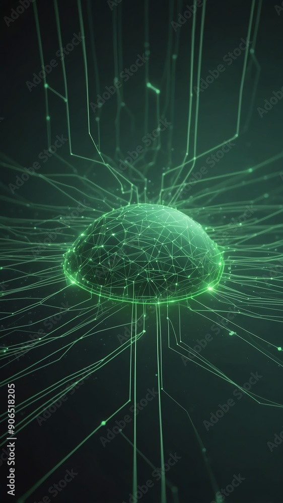 Poster green artificial intelligence network connections tech technology abstract background with copy spac