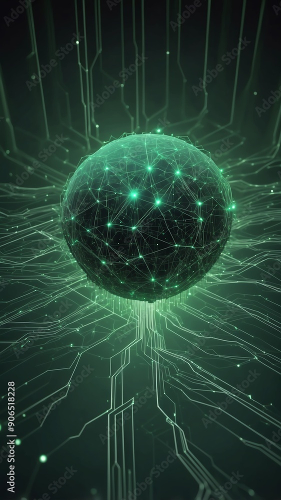 Poster green artificial intelligence network connections tech technology abstract background with copy spac