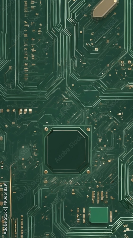 Poster green circuit board design technology abstract background with copy space
