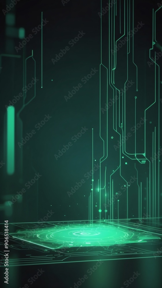 Poster green holographic ai interface concept technology abstract background with copy space