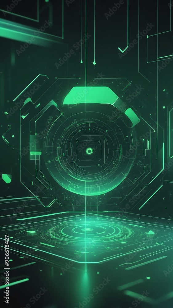 Poster green holographic ai interface concept technology abstract background with copy space
